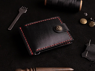 Шкіряний чоловічий затиск для купюр на 8 відділів для карток та з зовнішньою кишенею для монет