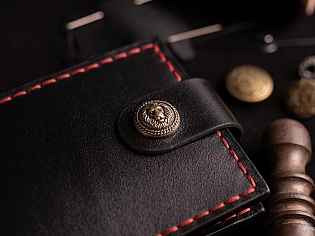 Шкіряний чоловічий затиск для купюр на 8 відділів для карток та з зовнішньою кишенею для монет