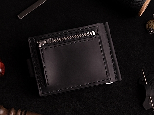 Шкіряний чоловічий затиск для купюр на 8 відділів для карток та з зовнішньою кишенею для монет