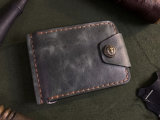 Чоловічий затиск гаманець ручна робота вміщає прозорий відділ для документів 4 для карток та 1 прихований