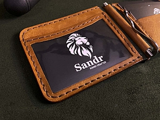 Чоловічий затиск гаманець ручна робота вміщає прозорий відділ для документів 4 для карток та 1 прихований