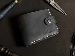 Шкіряний чоловічий гаманець виготовлений вручну із зовнішньою кишенею для карти застібка на кнопці