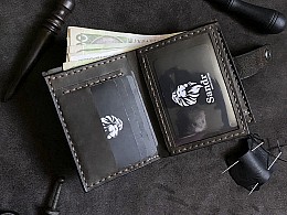 Виготовлений вручну шкіряний гаманець на кнопці, 11 відділів для карток та прозорим відділом