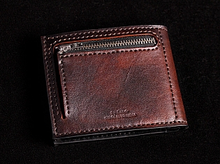 Шкіряний чоловічий гаманець з кольоровим тисненням самурая ручна робота 