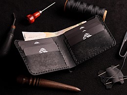Шкіряний чорний чоловічий гаманець ручна робота, преміальна шкіра