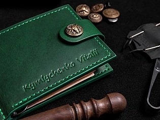 Шкіряний чоловічий затиск для купюр з зовнішньою кишенею для монет преміальний шов