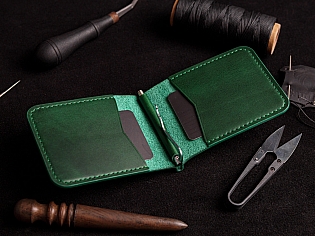 Шкіряний гаманець затиск для купюр з двома відділами для карток преміальна шкіра ручна робота