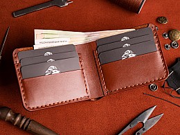 Компактний шкіряний чоловічий гаманець пошитий вручну поміщає 6 відділів для карток