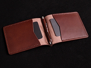 Шкіряний гаманець затиск для купюр з двома відділами для карток преміальна шкіра ручна робота