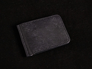 Чорний шкіряний гаманець максимально тонкий із відділом для монет та 2 відділами для карт