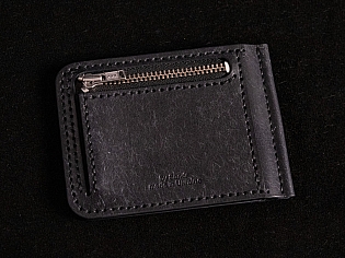 Чорний шкіряний гаманець максимально тонкий із відділом для монет та 2 відділами для карт