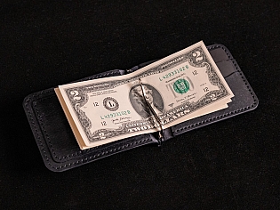 Шкіряний гаманець-затиск чорного кольору максимально тонкий із відділами для карток