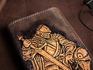 Шкіряний гаманець з ручним тисненням лицаря, ручна робота справжня шкіра