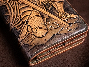Шкіряний гаманець з ручним тисненням лицаря, ручна робота справжня шкіра
