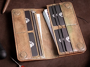 Шкіряний гаманець з ручним тисненням лицаря, ручна робота справжня шкіра