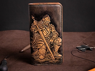 Шкіряний гаманець з ручним тисненням лицаря, ручна робота справжня шкіра