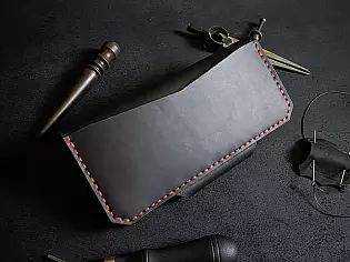 Шкіряне портмоне на рівну купюру зі зрізаними кутами та кишенею для монет