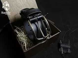 Чоловічий класичний ремінь з натуральної шкіри не прошитий по всій довжині з обробленими торцями