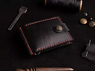 Шкіряний чоловічий затиск для купюр на 8 відділів для карток та з зовнішньою кишенею для монет