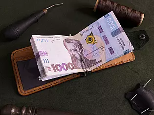 Шкіряний гаманець-затискач з відділенням для документів і 4 слотами для карток