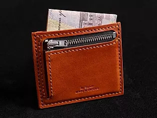 Шкіряний картхолдер - міні гаманець з прозорим відділом та окремою кишенею для монет на замочку