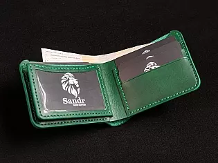 Чоловічий гаманець шкіряний 2 прозорих відділи для ID документів та 6 відділів для карток без защіпки