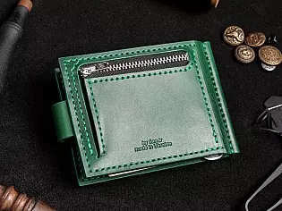 Шкіряний чоловічий затиск для купюр з зовнішньою кишенею для монет преміальний шов