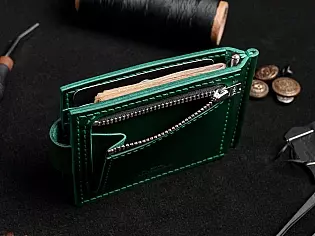 Шкіряний чоловічий затиск для купюр з зовнішньою кишенею для монет преміальний шов