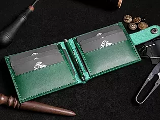 Шкіряний чоловічий затиск для купюр з зовнішньою кишенею для монет преміальний шов