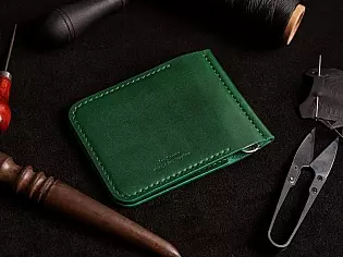 Шкіряний гаманець затиск для купюр з двома відділами для карток преміальна шкіра ручна робота