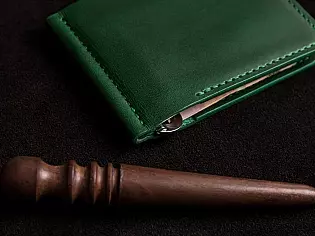 Шкіряний гаманець затиск для купюр з двома відділами для карток преміальна шкіра ручна робота