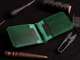 Шкіряний гаманець затиск для купюр з двома відділами для карток преміальна шкіра ручна робота
