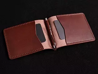 Шкіряний гаманець затиск для купюр з двома відділами для карток преміальна шкіра ручна робота