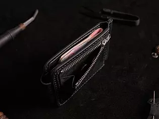 Гаманець-затиск для купюр з відділом для монет пошитий з натуральної шкіри