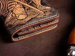 Шкіряний гаманець з ручним тисненням лицаря, ручна робота справжня шкіра