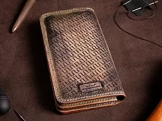 Шкіряний гаманець з ручним тисненням лицаря, ручна робота справжня шкіра