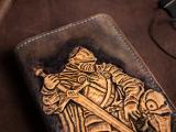 Шкіряний гаманець з ручним тисненням лицаря, ручна робота справжня шкіра