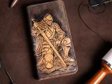 Шкіряний гаманець з ручним тисненням лицаря, ручна робота справжня шкіра